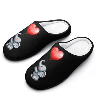Generic Cute Elephant with Heart Balloon Funny Mens Slippers Cotton Warm House Shoes Memory Foam Sandals Print Size 7-14