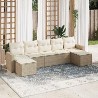 vidaXL Vidaxl - Set Sof&aacute;s De Jard&iacute;n 7 Piezas Y Cojines Rat&aacute;n Sint&eacute;tico Beige
