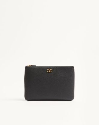 Valentino Garavani Pochette VLogo Signature In Vitello Granato Donna NERO UNI