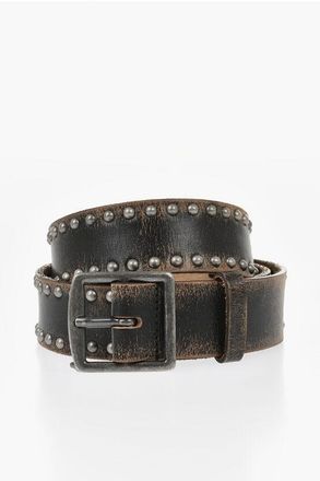 Dsquared2 35mm Vintage-Effect Leather Belt with Studs size 85