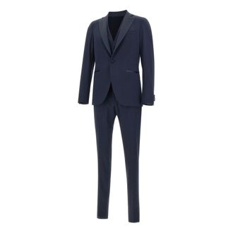 Corneliani Single Breasted Suits, male, Blue, Size: 2XL Three-piece Suit