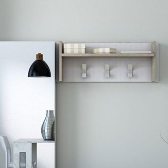 Terraneo Terraneo - Panel Para Colgar Ropa Con Estante Grande Y 3 Ganchos De Roble Blanco