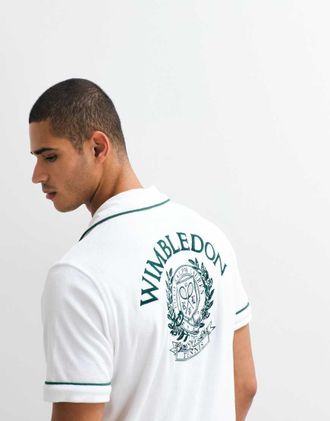 Polo Ralph Lauren Wimbledon Capsule - Camicia a maniche corte in spugna bianca con stemma ricamato sul retro in coordinato-Bianco