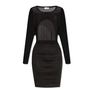Saint Laurent Short Dresses, female, Black, Size: S Dress with long sleeves