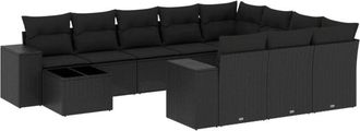 vidaXL Set De Sof&aacute;s De Jard&iacute;n 11 Pzas Y Cojines Rat&aacute;n Sint&eacute;tico Negro Vidaxl