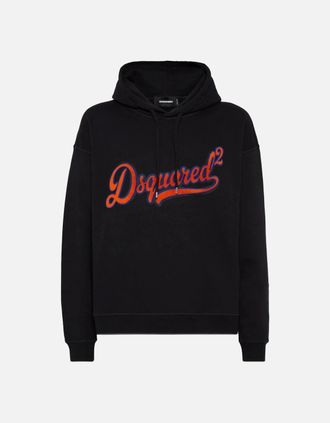 Dsquared2 Mens Relax Fit College Hoodie Black - Size: 40