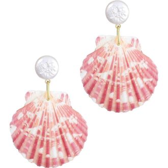 Adornia Faux Pearl Shell Drop Earrings in Pink at Nordstrom Rack