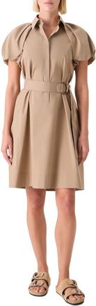 Akris Belted Balloon Sleeve Cotton Blend Polo Dress in Beige at Nordstrom, Size 12