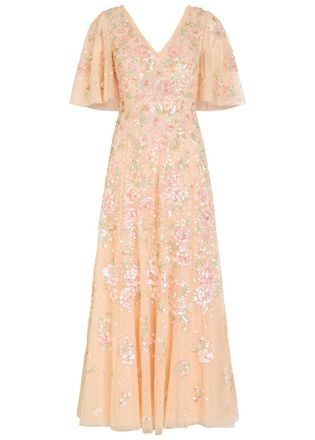 Needle & Thread Sequin Bouquet Embellished Cape-effect Tulle Gown - Pink - 16 (UK16 / XL)