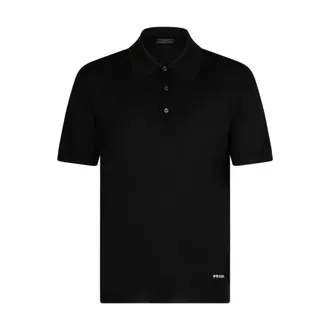 Prada Polo Shirts, male, Black, Size: XL Embroidered Logo Polo Shirt