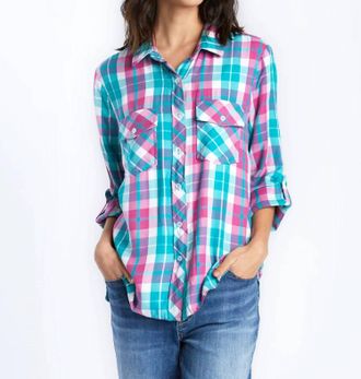 BILLY T Button-Down Collar Shirt In Watermelon Plaid