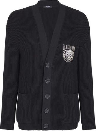 Balmain Cotton tube-knit cardigan in Black at Nordstrom, Size X-Large