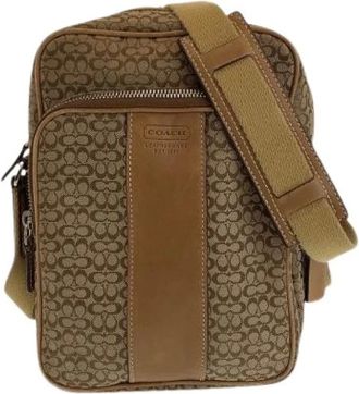 Coach Pre-owned Cross Body Bags, female, Brown, Size: ONE SIZE Pre-owned Signature Canvas Leather Shoulder Bag