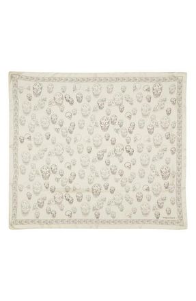 Alexander McQueen Hand Painted Skull Silk Chiffon Square Scarf in Ivory/Black at Nordstrom