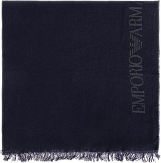Emporio Armani Wollen sjaal met jacquard logo-letters - Heren - Wintersjaals - Blauw - ONE Size - Wol - Accessoires