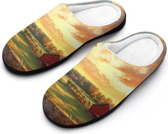 Generic Rooster Crowing on Morning Mens House Slippers Memory Foam Washable Cotton Slip on Home Shoes
