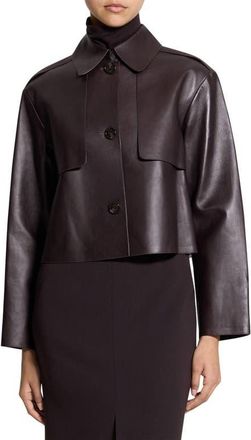 Theory Crop Leather Jacket in Cacao - Daj at Nordstrom, Size X-Large