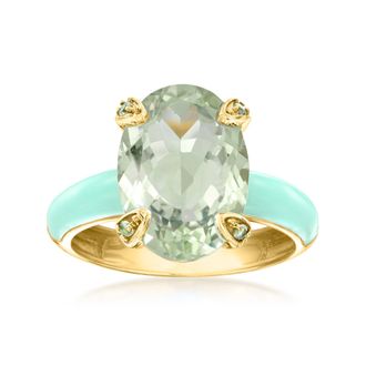 Ross-Simons Prasiolite Ring With Peridot and Pastel Green Enamel in 18kt Gold Over Sterling