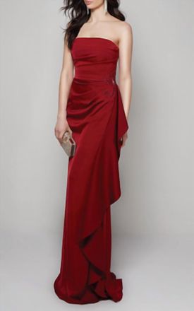 Alyce Paris Strapless Gown With Side Rouching In Claret