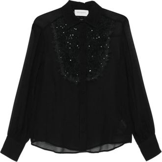 Ermanno Scervino Zwarte Paillet Applicatie Lange Mouw Blouse - Dames - Overhemden - Zwart - S - Pailletten - Overhemden