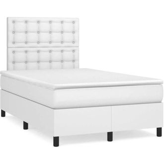 vidaXL Cama Box Spring Con Colch&oacute;n Cuero Sint&eacute;tico Blanco 120x190 Cm Vidaxl