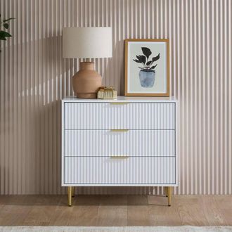 Birlea Zaza White 3 Drawer Chest Fluted Bedroom Storage