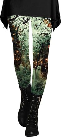 Generic Ladies Halloween Leggings 3D Ghost Graphic Jogging Tights Tummy Control High Waisted Leggings Casual Novelty Workout Pants Fashion Fall Tights Bottoms