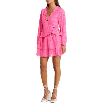 Asos Long Sleeve Jacquard Wrap Dress in Pink at Nordstrom, Size 4