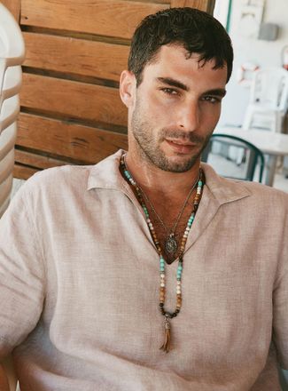 Mancino Mens Tassel pendant bead necklace