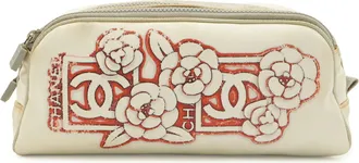Chanel Black Red Color White Nylon Pouch (Pre-Owned)