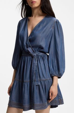 Boss Orange by Hugo Boss Wickelkleid BOSS ORANGE Dardy Premium Damenmode, Damen, Gr. 34, N-Gr, medium blau 420, Web, Obermaterial: 100% Lyocell, unifarben, tailliert mini, V-A