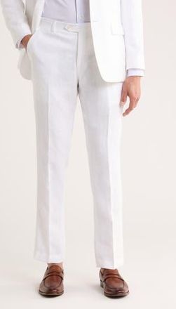 Tommy Hilfiger Flat Front Linen Trousers in White Solid at Nordstrom Rack, Size 36 X 30