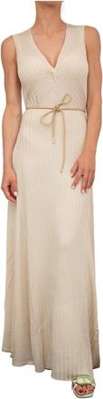 Blugirl Beige V-hals Viscose Jurk - Dames - Maxi kleedjes - Beige - M - Kleedjes