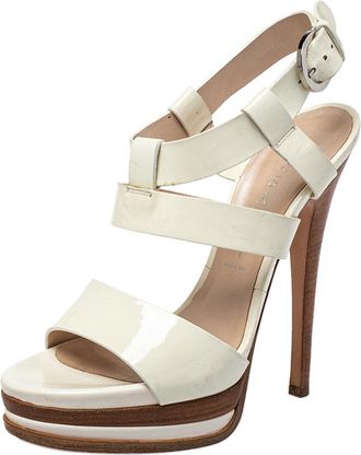 Casadei White Patent Leather Strappy Platform Sandals