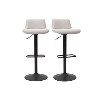 Miliboo Set De 2 Taburetes De Cocina Regulables Y Giratorios 360&ordm; De Tejido Efecto Aterciopelado Beige Y Metal Boost