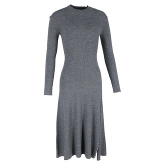 Maje Long Sleeve Knitted Midi Dress in Grey Acrylic