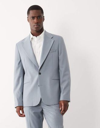 Asos Giacca da abito slim in 100% lana estiva blu