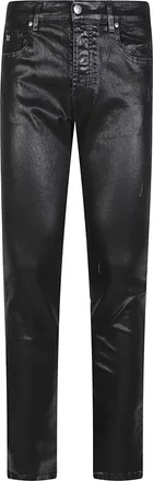 John Richmond Black Caelen Iggy Coated Stretch Cotton Straight-Leg Jeans