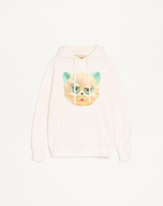 Valentino Valentino Cotton Hooded Sweatshirt With Le Chat De La Maison Print Man IVORY XL