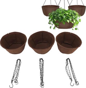 Infinite Hanging Planter Set + 3 Pots Non Woven Fabric + Cha&icirc;ne Anti-corrosion 10in Jardini&egrave;res Suspendues D&eacute;cor Balcon Terrasse