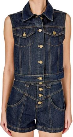 endless rose Crop Denim Vest in Dark Navy at Nordstrom, Size X-Small