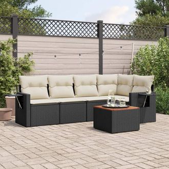 vidaXL Vidaxl - Set De Sof&aacute;s De Jard&iacute;n 6 Piezas Y Cojines Rat&aacute;n Sint&eacute;tico Negro