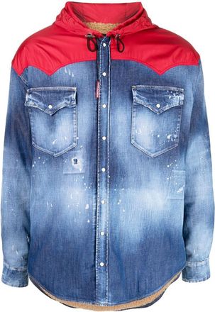 Dsquared2 hooded hybrid denim jacket - men - Cotton/Acrylic/Polyamide/Polyester/Polyester/Spandex/Elastane - L - Blue