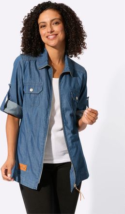 Casual Looks Blusenjacke CASUAL LOOKS, Damen, Gr. 36, blau, bleached, 100% Baumwolle, Jacken Blusenjacke