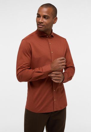 Eterna Langarmhemd ETERNA MODERN FIT, Herren, Gr. 48, N-Gr, terracotta, Jersey, 85% Baumwolle, 15% Schurwolle, tailliert, Manschette, Hemden Langarmhemd, EAS