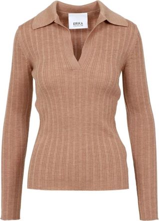 Erika Cavallini Semi Couture Semi-Couture Trui - Dames - V-hals truien - Bruin - M - Wol - Truien & Vesten