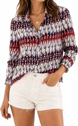 Brax Vic Geometric Print Long-Sleeve Button-Down Shirt In Navy