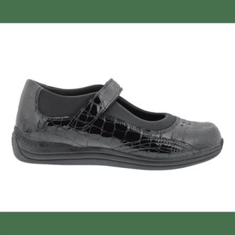 Drew Womens Rose Flats In Black Croc Patent Leather