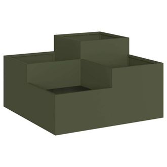 Berkfield Home Garden Planter 100x100x48 cm Olive Green Steel | Size: 100 x 100 x 48 cm