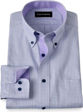 Paul Fredrick Slim Fit Non-iron Cotton Check Dress Shirt With Contrast Trim